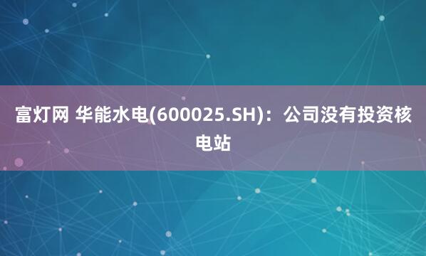 富灯网 华能水电(600025.SH)：公司没有投资核电站